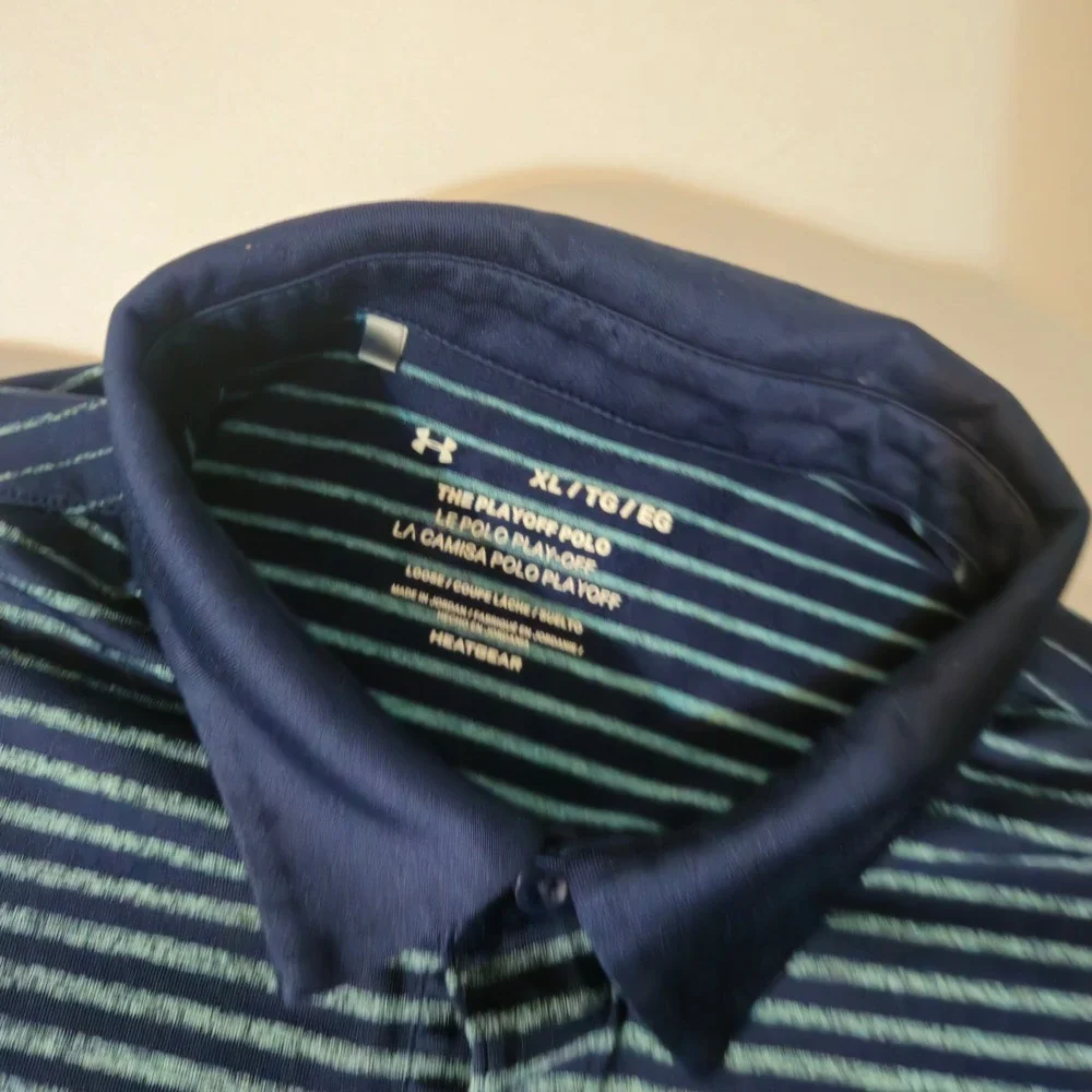Under Armour Playoff Polo Shirt‎ Mens XL Orange Teal Striped HeatGear Lot 2pc